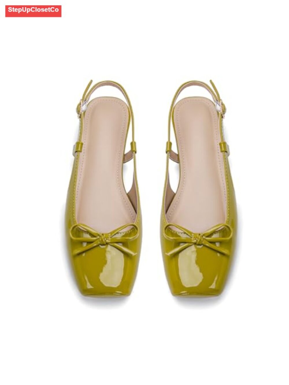 Women's Ballet Flats Slingback Square Toe Bow Knit Dressy Flat Shoes with Ankle
